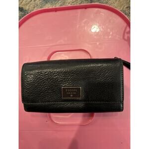 Fossil Pebbled Leather Dawson Trifold Wallet Multifunction Black‎